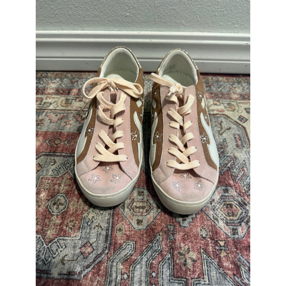 Gamin Pink Brown Suede Western Star Rhinestone‎ Glitter Sneakers 37 300156GM
